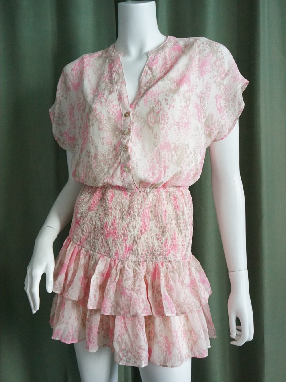 Entro Snake Print Graphic Pink Shirred Mini Dress - Size Small